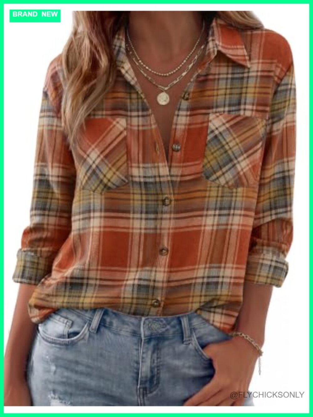 Women's Flannel Plaid Button Down Shirt Long Sleeve Casual Oversized